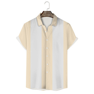 RNSHANGER Fashion Men's Stripe <strong>Shirts</strong> <strong>Vintage</strong> <strong>Bowling</strong> Hawaiian Short Sleeve Slim Fit <strong>Shirt</strong> Polyester Lapel Collar Male <strong>Shirt</strong> - Product Image 4
