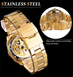 Forsining Watch Fashion <strong>Retro</strong> Men's Automatic Mechanical Watch Top Brand Luxury Full Golden Design Luminous Hands Skeleton <strong>Clock</strong> - Product Image 6
