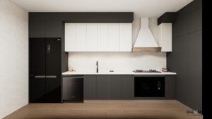 Ensemble de meubles de cuisine tout-en-un sur mesure, panneaux beige mat, armoire haute pour réfrigérateur, <span class=keywords><strong>four</strong></span> vapeur, tiroirs et lave-vaisselle - Product Image 2