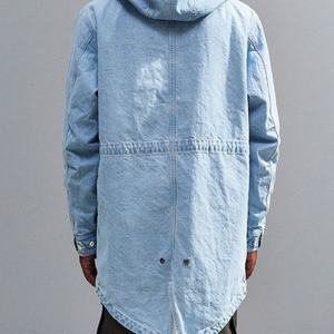 Veste longue en jean bleu délavé à capuche pour homme, grande taille, 100 % coton, fermeture éclair, manteau d'hiver, vente en gros sur mesure - Product Image 6
