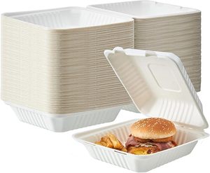 Contenants alimentaires à emporter Bio Natural Clamshell avec couvercles 21cmX21CM - Product Image 2