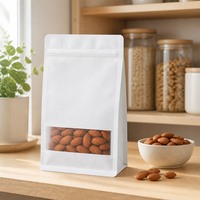Sachets en papier kraft blancs imprimés sur mesure, à 8 soudures latérales, avec fenêtre, à fermeture éclair, pour emballage de noix, fruits secs et aliments pour chiens