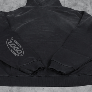 Sweat à capuche surdimensionné vintage pour homme, en tissu éponge, noir, effet délavé, décontracté, imprimé en sérigraphie - Product Image 3