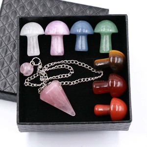 Ensemble de 7 chakras avec <span class=keywords><strong>pendule</strong></span> en cristal pour guérison, 7 chakras, senseur spirituel naturelle, pierre originale de Yoga en forme de champignon, avec boîte cadeau - Product Image 4