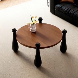 Modern Round Wood <b>Coffee</b> <b>Table</b> With Black Legs <b>Midcentury</b> Design Living Room Furniture Decorative - Product Image 1