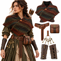 Ensemble de costume médiéval Viking Celtique, écharpe tricotée, pochette en cuir avec clés squelette, protège-bras, tenue de cosplay Renaissance
