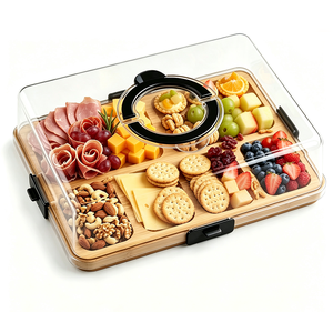 Planche à charcuterie en <span class=keywords><strong>bambou</strong></span> avec couvercle transparent, boîtes à charcuterie portables pour voyage, <span class=keywords><strong>plateau</strong></span> de service divisé, planche à découper pour la cuisine - Product Image 1