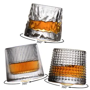 Rotatable Wine Glasses Old Fashioned Whisky Glasses Tumbler Rocks Bar Glass for Drinking Bourbon