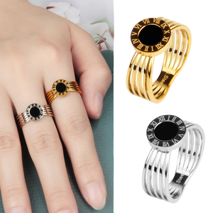 À la mode 18K Or Bague En Acier Inoxydable Hommes Femmes À La Mode Bijoux Cadeau Accessoire Évider Foulard En Soie Chiffre Romain <span class=keywords><strong>Boucle</strong></span> - Product Image 1