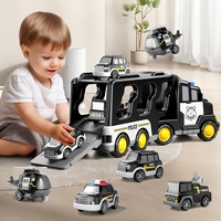 Camion de police à double étage à inertie 5 en 1, jouet pour tout-petits, camion de transport à friction, camion de police avec lumières et musique