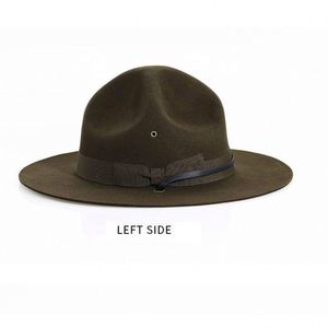 Chapeau en laine vert X3096B – Casquette d'instructeur du Corps des Marines des États-Unis – Chapeau Fedora en laine à large bord tendance pour homme et femme - Product Image 3