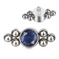 Gzn Titanium G23 Piercing Internally Threaded 6 Balls Cluster With CZ Bezel Set Top Threadless Labret Ring Jewelry