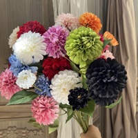 Fleur artificielle à 3 têtes KW-F139, fleur en soie artificielle, pompon, fleur de dahlia à longue tige pour la décoration de mariage