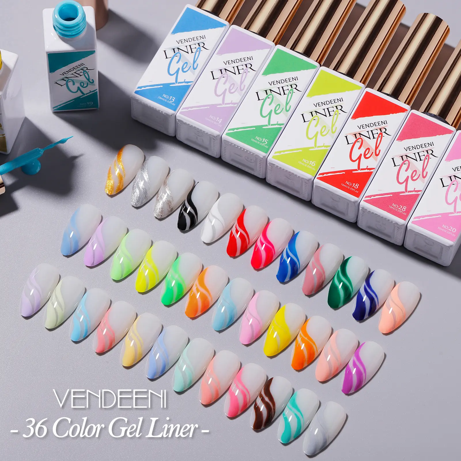 Prêt à expédier vente chaude 36 couleurs résine de haute qualité facile à tremper les ongles art liner gel vernis pour salon