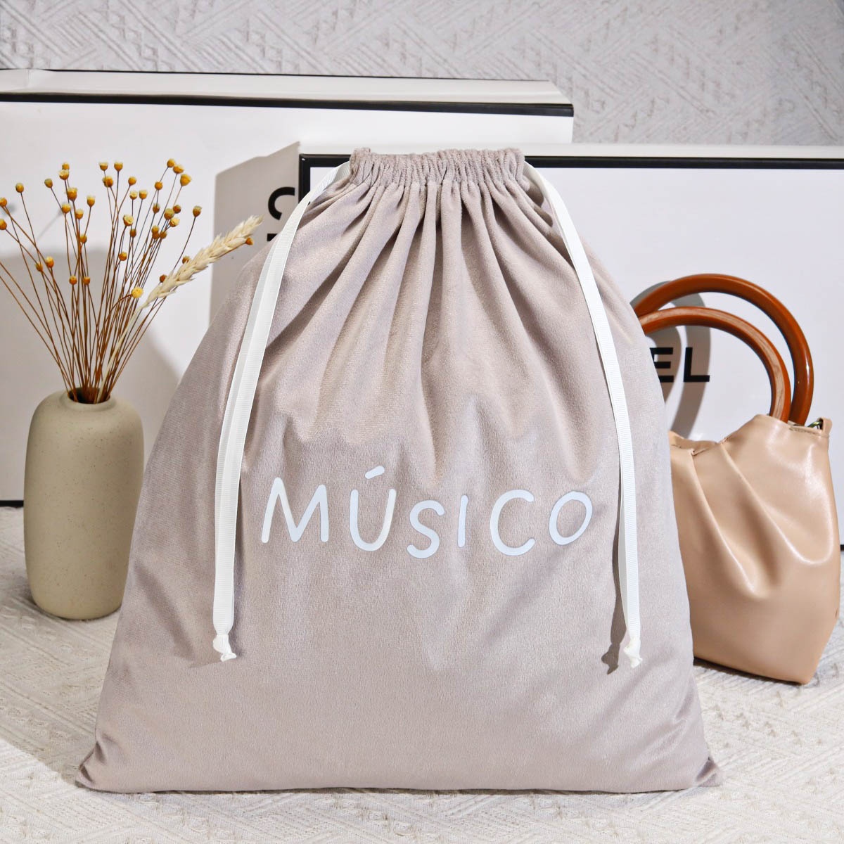 Soft Velvet Gift Packing Drawstring Pouch Printed Clothes Shopping Shoe Hair Dryer Storage Velvet Dust Bag