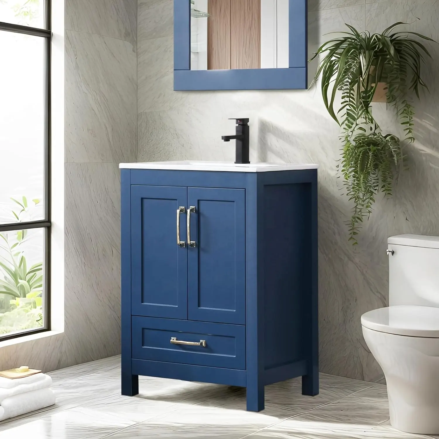 24 "синий окрашенный отдельно стоящий туалетный столик для ванной комнаты современные шкафы для ванной комнаты 24 дюйма туалетный столик с раковиной