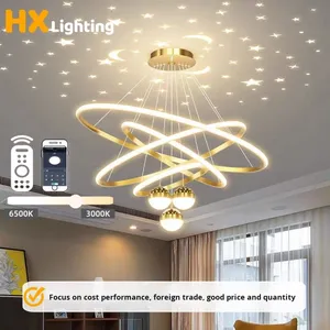 Lustre LED moderne simple ciel étoilé nordique avec télécommande, hauteur réglable, luminaires suspendus pour restaurant, chambre à coucher, salle à manger - Product Image 1