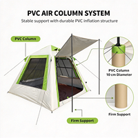 Tente de camping gonflable d'extérieur robuste en PVC 0,52 mm, 2x2 m, avec une porte, trois fenêtres, résistante au vent, avec auvent avant