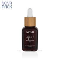 Flacon compte-gouttes en bambou de 30ml 50ml 100ml forme carrée bouteilles d'huile capillaire en verre ambré givré flacon de sérum cosmétique avec bouchon en bambou