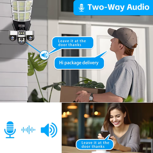 Caméra de sécurité sans fil extérieure IP 4Mp HD 3 objectifs Wifi/4G <span class=keywords><strong>avec</strong></span> panneau solaire 16000mAh et lampadaire LED 360 180W - Product Image 5