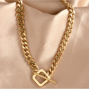 Geometric Titanium Steel Necklace Chain Gold Silver Color OT Buckle Minimalist Street Hip Hop Gift Jewelry - Product Image 2