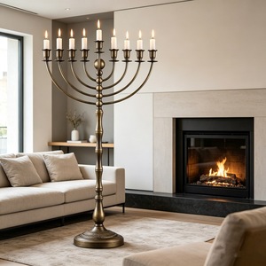 Hanukkah Iron Nine Headed <b>Candlestick</b> Vintage Metal <b>Tall</b> Candle Holder Religious Festival Decoration - Product Image 1