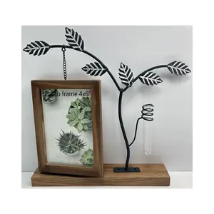 Wholesale Natural Custom Wooden Photo Frame With Metal Tree With Flower Holder For Home Decor