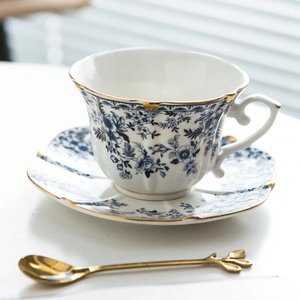 Ensemble tasse et soucoupe à café floral en céramique française, style luxe léger, pour thé de l'après-midi, vaisselle vintage européenne exquise - Product Image 2