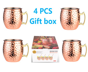 Caja de regalo de 4 piezas, taza de <span class=keywords><strong>cerveza</strong></span> de cobre chapada de alta calidad, caja de taza martillada, juego de tazas de mula de Moscú de cobre de regalo - Product Image 3