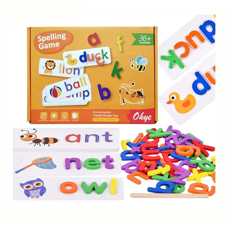 Educación temprana para niños 26 tarjetas del alfabeto inglés práctica de ortografía juguetes educativos de madera juego de palabras de ortografía