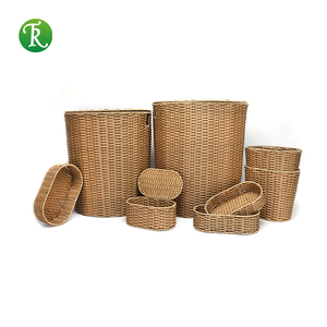 Wholesale 9 pcs Rattan Woven Laundry Storage Basket Lid Cover Decorative Large Clothes Storage plastic rattan Laundry Basket