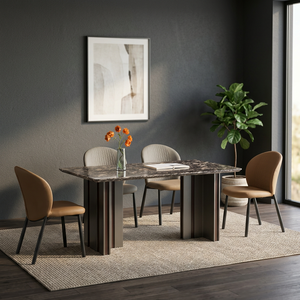 Ensemble de table à manger rectangulaire moderne en marbre avec pieds en métal, capacité de 4 personnes, meubles pour la maison - Product Image 4