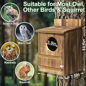 Nichoir pour hibou chauve-souris, nichoir pour oiseaux, nichoir en bois à ouverture circulaire pour l'extérieur avec vis de fixation, copeaux de bois, maison pour animaux de compagnie - Product Image 2