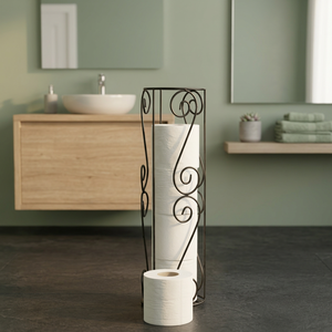Porte-papier toilette autoportant en fer, design rectangulaire traditionnel, support de rangement de salle de bain à plusieurs niveaux - Product Image 4