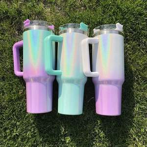 Blank Sublimationoutdoor Rainbow Stainless Steel Travel <b>Mug</b> Ombre Gradient 40Oz Shimmer Glitter <b>Mugs</b> Tumbler - Product Image 3