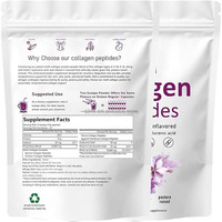 Poudre de peptides de collagène hydrolysé nourri à l'herbe, types I, II, III, V, X, avec biotine, vitamine C et acide hyaluronique pour la peau, les cheveux et les ongles