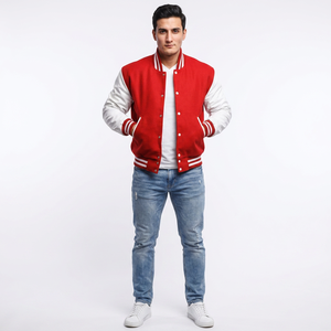 Vestes pour hommes en laine rouge avec manches en cuir blanc, vêtements pour hommes, vestes universitaires personnalisées OEM - Product Image 1