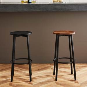 Taburete de Bar con Asiento Redondo de Madera Maciza y Estructura de Metal Negro, Resistente para Uso Comercial - Product Image 3