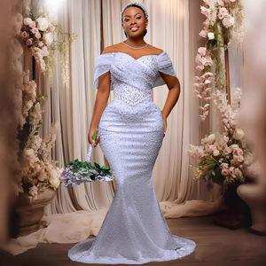 Abito da sposa a sirena di lusso 2026 con maniche aperte e pizzo perlato - Product Image 4