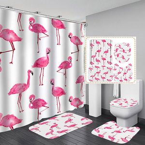 Summer Nordic 3D Printed Tropical Flamingo Home Decor <span class=keywords><strong>Rideau</strong></span> de douche de bain toilette avec tapis - Product Image 5