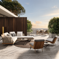 Ensemble de canapés en rotin nordique d'extérieur avec structure en alliage d'aluminium pour cour, villa, jardin, véranda, club, hôtel et usage de loisirs en gîte