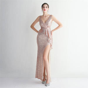 18909 #2022 Nieuwe Nagel Kraal Mode Vrouwen Sexy Diepe V Hals Sequin Avondjurken Sexy Lange Vrouwen Party <span class=keywords><strong>prom</strong></span> Avondjurk - Product Image 5