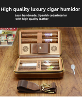 En stock, livraison rapide, étui à cigares en bois de cèdre pour voyage, humidor avec humidificateur, humidor en cuir pour homme, boîte à cigares