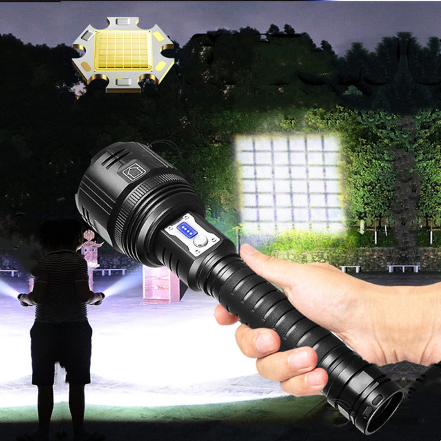 XHP360 LED Super Bright Flashlight Outdoor Emergency Zoomable Powerful USB Type-C Rechargeable Battery Tactical Flashlight