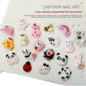 Nuevo 3D resina estilo francés dibujos animados Animal <span class=keywords><strong>Hello</strong></span> <span class=keywords><strong>Kitty</strong></span> Nail Art accesorios lindo fresa oso conejo Panda decoración 10 piezas - Product Image 1