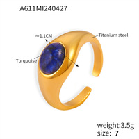 Bague Lapis Lazuli Chic Minimaliste En Acier Inoxydable Plaqué Or pour Index Doigt Déclaration De Mode Bijoux Sous-titre
