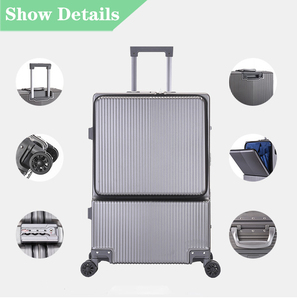 Valise à roulettes en alliage d'aluminium <span class=keywords><strong>Bayer</strong></span> PC allemande, à ouverture frontale double, personnalisable, pouvant être transportée en cabine - Product Image 2