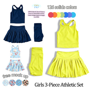 Ensemble 3 pièces d'été en Spandex et Nylon pour <span class=keywords><strong>Maman</strong></span> et Fille : Débardeur, Jupe Plissée et Short Cycliste pour <span class=keywords><strong>Yoga</strong></span> et Activités de Plein Air - Product Image 5