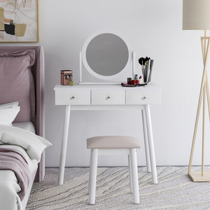 Juego de tocador con espejo y taburete, tocador blanco con cajones para dormitorio o área de vestidor - Product Image 5