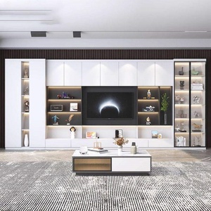 Custom Modern Wall-Mounted <b>TV</b> <b>Stand</b> with Glass Cabinet <b>LED</b> Lighting | Eco-Friendly Wooden Materials | Living Room Home Use - Product Image 3